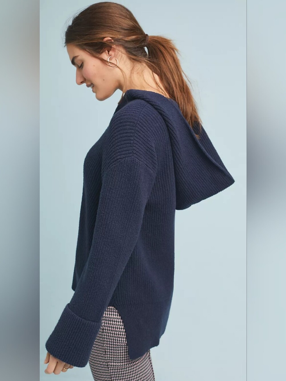 Anthropologie Stitched Sweater Hoodie Navy Size XS